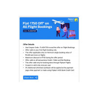 Flat 750 Off on Flight ticket bookings in Flipkart